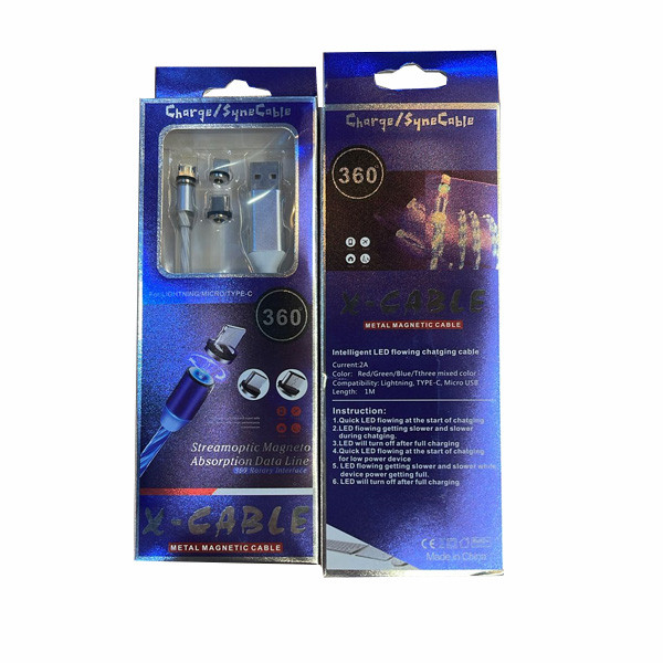 VibeX Magnetic Charging Cable 1 M Xix®-69-Hrd-3 In 1 Streamoptic Magneto Absorption Data Line (Compatible With All Smartphone Support, Multicolor, One Cable)