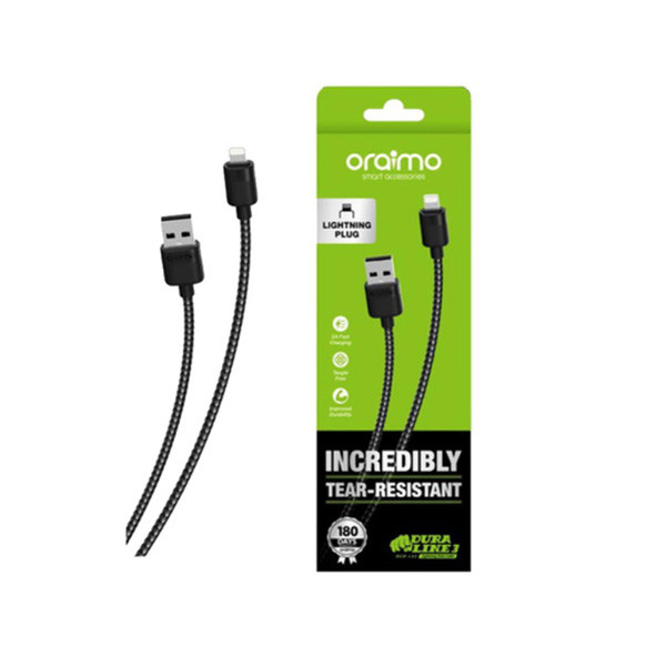 Oraimo Duraline3 OCD-L32 1Meter 2A Fast Lightning Data Cable, Black Color, Model No. OCD-L32
