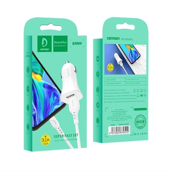 Denmen Car Charger White Color Model No. DZ06L