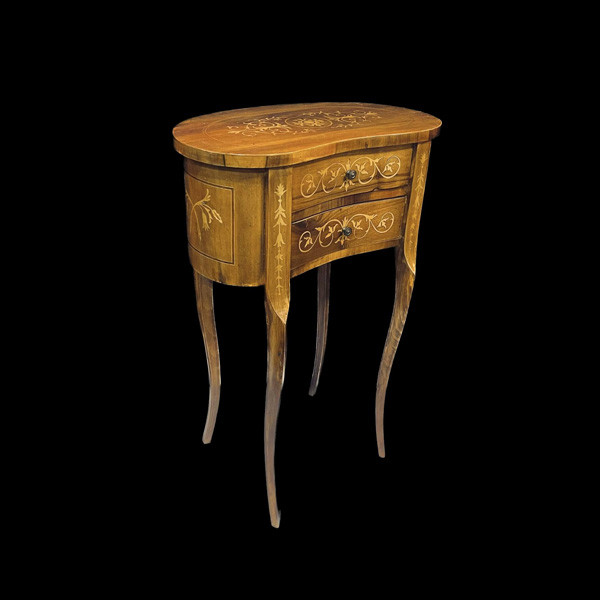 Collectible Antique, Style Oval, Living Room Wooden Table, Brown Light Colored with 2 Drawers