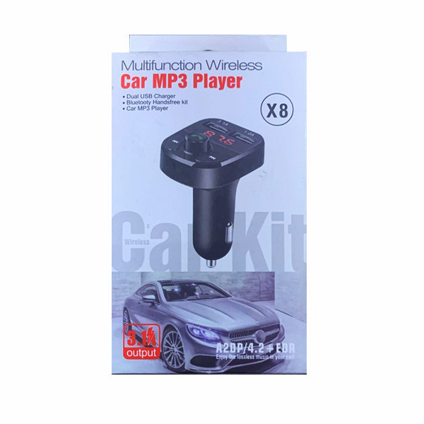 OEM Multifunction Wireless Car X8 Fm Transmitter + MP3 Player, 1xUSB Mini +1xUSB-C Car Charger, 3.1A