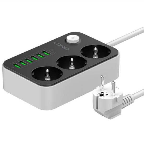 Ldnio 3 Anti-Static Power Socket Defended Series & 6 USB Identify Automaticly, 2500W