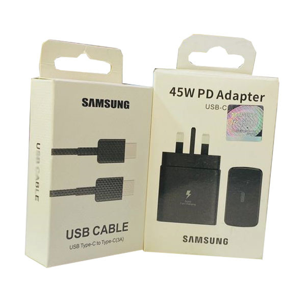 Samsung 45W PD Fast Charge Travel Adapter + USB-C to USB-C Cable, 3A, Black Color, UK Type
