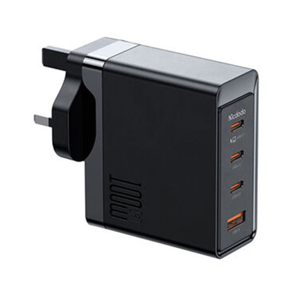 Mcdodo 100W GaN 3C + 1A 4-Port UK Pin Fast Charger, Black Color, Model No. CH-513