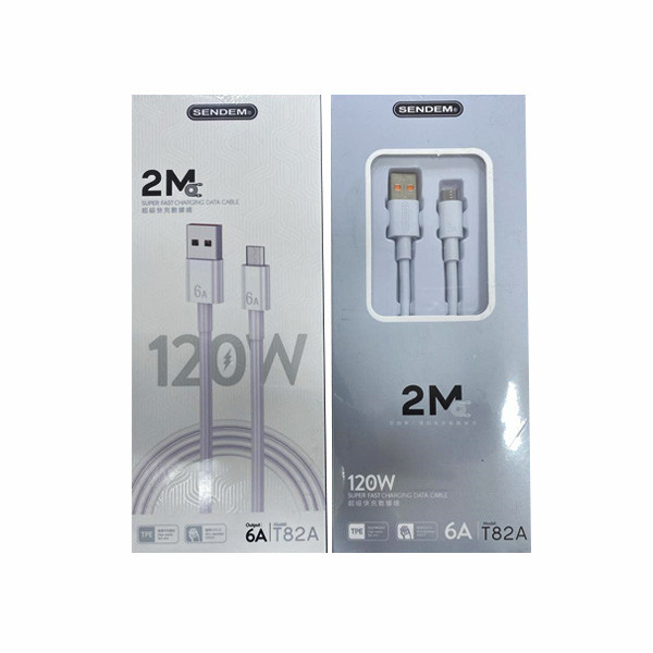 Sendem 120W Super Fast Charging Cable, 2m, White Color, 6A Ouput, Model No. T82A