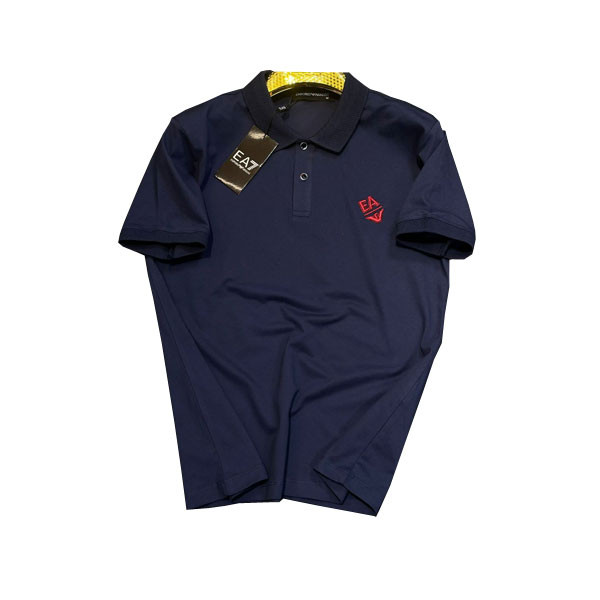 Emporio Armani Blue Black Color Short Sleeves Polo for Men with Emporio Armani (Red Color) Logo Imprinted on the Chest