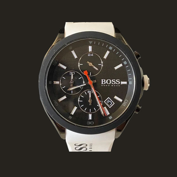 Hugo Boss Chronograph Velocity Men’s Black Head Watch with White Rubber Strap Model No. 7 613272 354769
