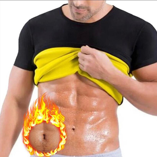 Men's Slim Fit Sauna Sweat Workout Shirt for Fat Burning in Yellow & Black Color