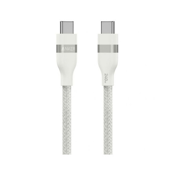 Anker USB-C to USB-C Cable 3Ft 240W Upcycled-Braided, White Color, Model No. A82E2H21