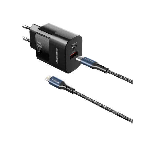 Rockrose Eclipse GII Combo 20W 2-Port with 1m Type-C to Lightning Cable, Black Color, Model No. RRTCC30UK