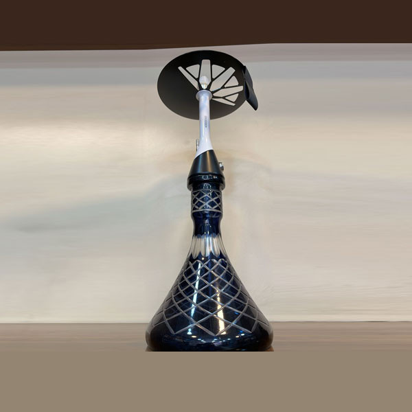 Korres 2 Single Hose Big Size Hookah, with Black Glass Base (Crystal Type), Black & White Color Metallic Body & Black Modern Design Round Tray