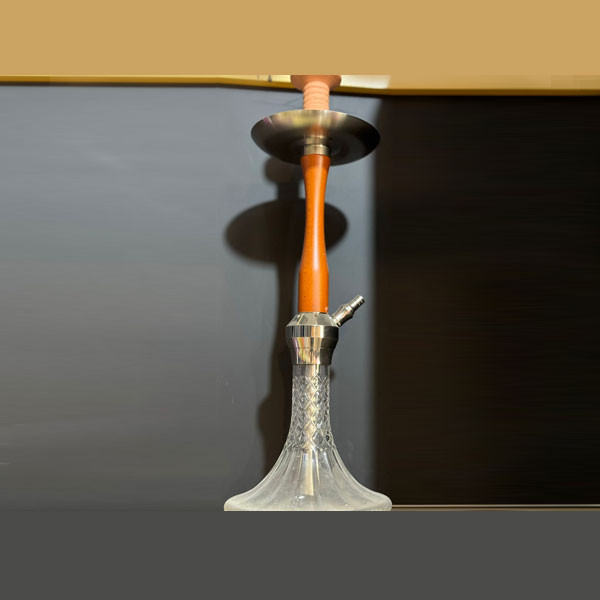 GLX Single Hose Hookah, with Wooden Body, Metallic Top Tray & Transparent-White Shade Glass Base (Crystal Type)