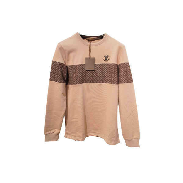 Louis Vuitton Winter Blouse for Men Brown Fat Horizontal Line with Luis Vuitton's Symbols Graphic Print - Pink Beige Color
