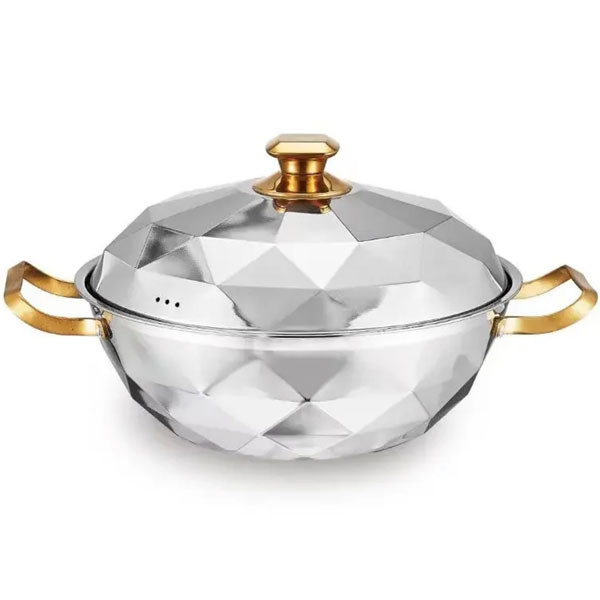 Cheap Double Bottom Stainless Steel Hot Pot Diamond Pattern Cooking Steamer One Molding Soup Pot Model No. 304