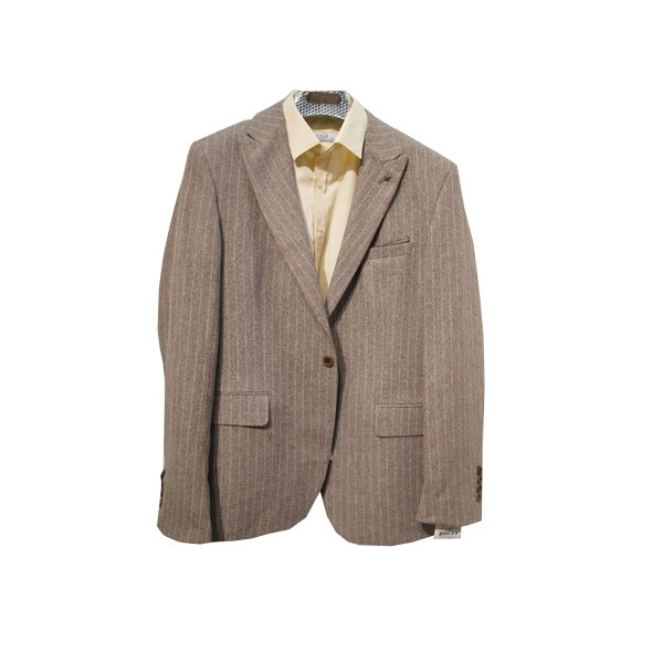 Gray Light Color Suit Jacket with Vertical White Stripes - for Men