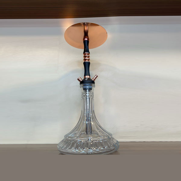 Richman Single Hose Big Size Hookah, with Transparent Glass Base (Crystal Type), Black & Bronze Color Metallic Body & Bronze Round Tray
