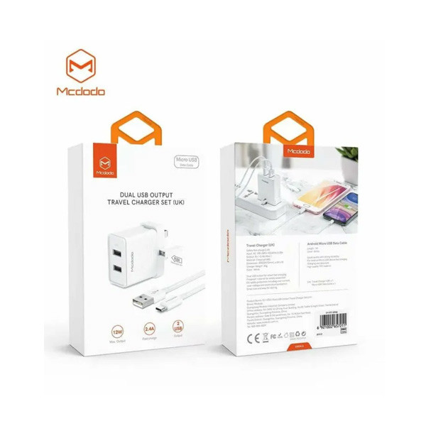 Mcdodo Dual USB 2.4A Travel Micro Charger, White Color, Model No. CH-5721