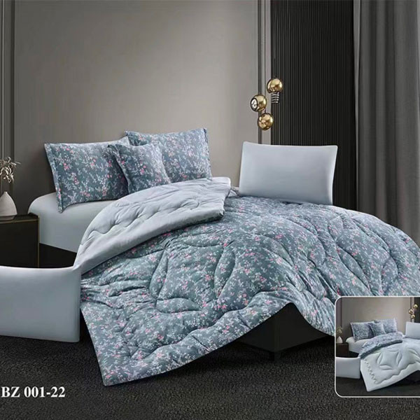 Andac Bedding Bed Set of 7 pieces Blue-Green/Pink Color Decorated with Flowers, Model No. BZ 001-22