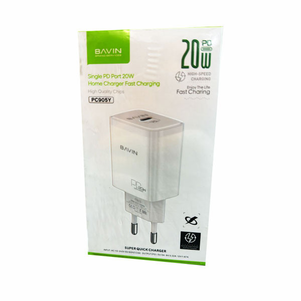 Bavin 20W Single PD Port Home Charger Fast Charging High Quality Chips, White Color Model No. PC905Y