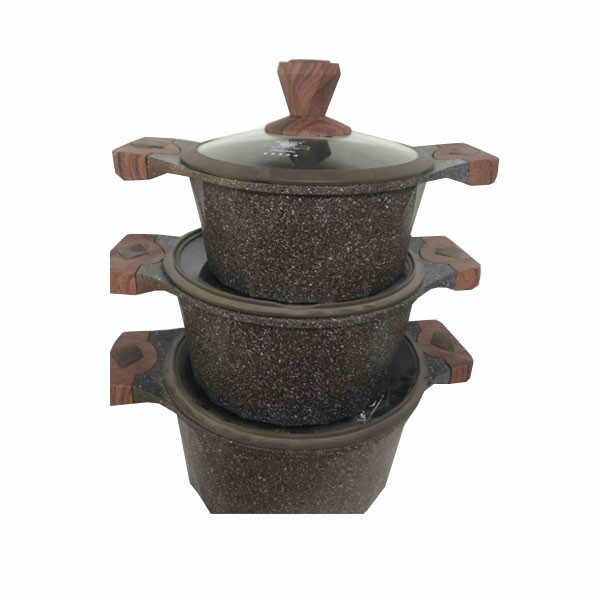 Berawa Aluminium Die-Casting Cookware 6pcs Set in Dull Yellowish-Green Color with Aluminium Side Handles & Handle of Glass Cover