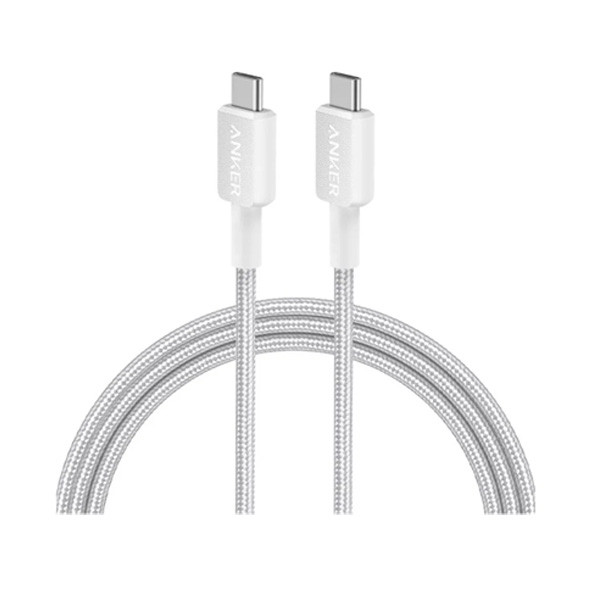 Anker 322 USB-C to USB-C Braided Cable, 60W, 6ft/1.8 m, White Color, Model No. A81F6H21