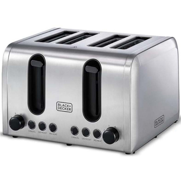 Black+Decker 4-Slice Stainless Steel Toaster, 2100W, Silver & Black Color, Model No. ET444- B5