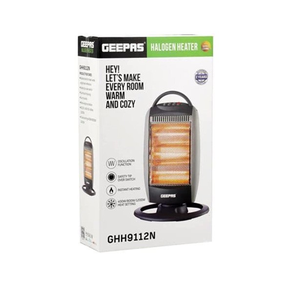 Geepas High Performance Halogen Heater with 3 Heating Power, Model No. GHH9112