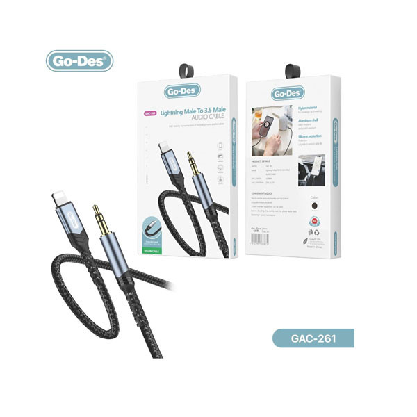 Go-Des Lightning Male to 3.5mm Male AUX Nylon Audio Cable, Model No. GAC-261