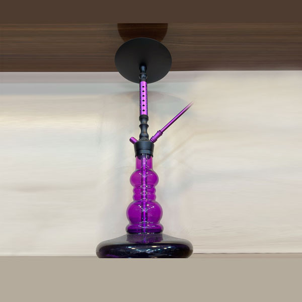 Al Amasi Single Hose Hookah, with Pink Color Metallic Body Covered With Small Circle Holes, Black Metallic Top Tray & Pink-Black Shade Glass Base