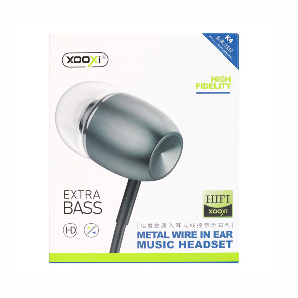 Xooxi Extra Bass Metal Wire In Ear Music Headset Earphones, Grey Color, Model No. K4