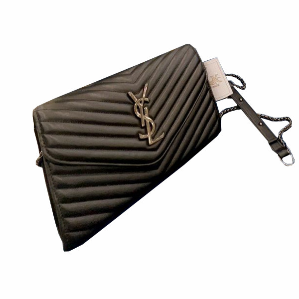 Yves Saint Laurent Cassandre Matelassé Synthetic Leather Women's Shoulder Bag, Black Color with Metal Logo of the Brand in the Midde (Replica)