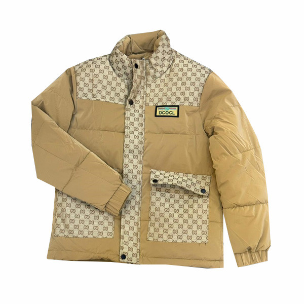 DCOCL Puffer Jacket with Buttoned Pockets & Main Closure in 2 Color Combinations (Beige with Beige Designs in Shoulders-Pockets, & Gray Black with Gray Light Designs Shoulders-Pockets) for Men