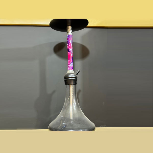 GLX Single Hose Hookah, with Pink-Purple Metallic Full Designed Body, Metallic Top Tray & Black Glass Base