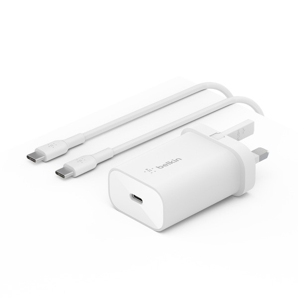 Belkin BoostCharge USB-C PD 3.0 PPS Wall Charger 25W + USB-C Cable, White Color, Model No. WCA004my1MWH-B6