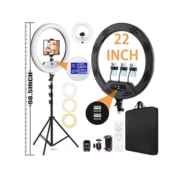 OEM 56cm Ring Light with 7ft Stainless Steel Stand Tripod & Phone Holder for TikTok Video Shooting