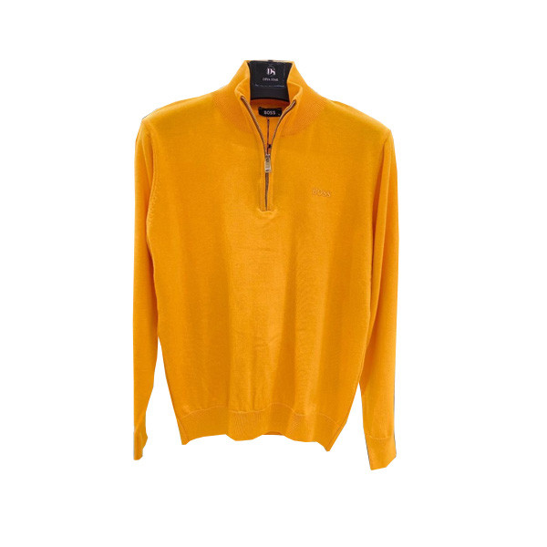 Hugo Boss Casual Fit Sweater for Men with Neck Zipper, in 2 Colors (Yellow Mustard & Blue Light)