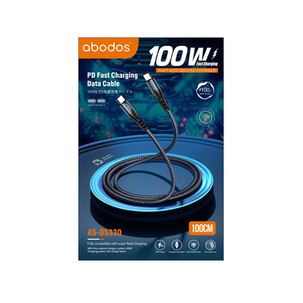 Abodos 100W PD Fast Charging Data Cable, Type-C to Type-C, 1m, Model No. AS-DS330