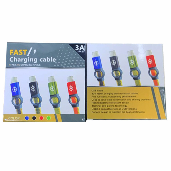 OEM Fast Charge Cable USB 2.0, 3A, in 4 Colors (Green, Black, Red, Blue Light), 1m