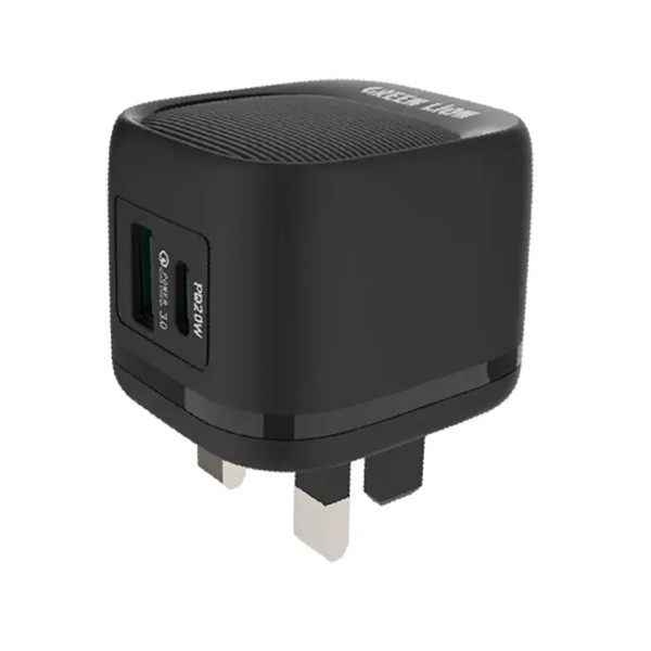 Green Lion PD 20W + QC Wall Charger, Black Color, Model No. GL-W21B