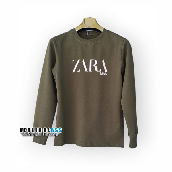 Zara Casual Fit Winter Blouse for Men with Big ZARA Logo Graphic Print in the Middle of the Chest, Dull Yellowish-Green Colored