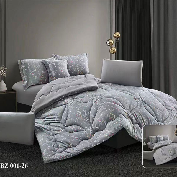 Andac Bedding Bed Set of 7 pieces Gray Color Decorated with Flowers, Model No. BZ 001-26
