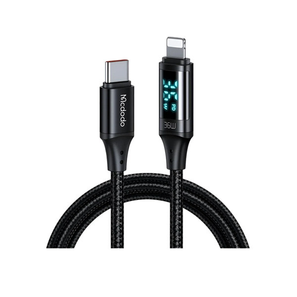 Mcdodo 36W Type-C to Lightning Cable with Digital Display 1.2m, Black Color