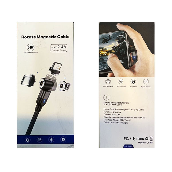 OEM 540° Rotation Magnetic Aluminum Alloy + Nylon Braided Charging Cable, 2.4A, Type-C, Black Color