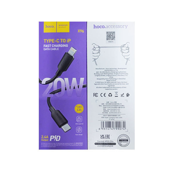 Hoco Type-C to iP Fast Charging Data Cable, 1m, Current up to 2.4A, Model No. X96