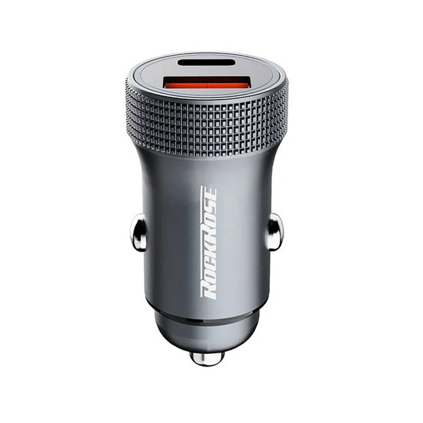 Rockrose Ranger PQ GT 30W PD QC 3.0 Dual Port Car Charger, Gray Color, Model No. RRCC04