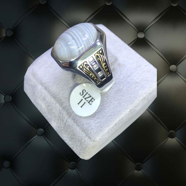 Italian Hand Made Silver Rings, Decorated with Big Natural Stone & Elegant Side Designs, 9 & 11 Size, for Men