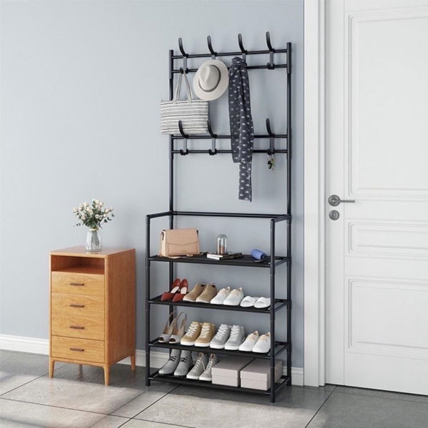 Entrance Furniture with 2 Level Hanger & 4 Rack Shoes Store, Black Color