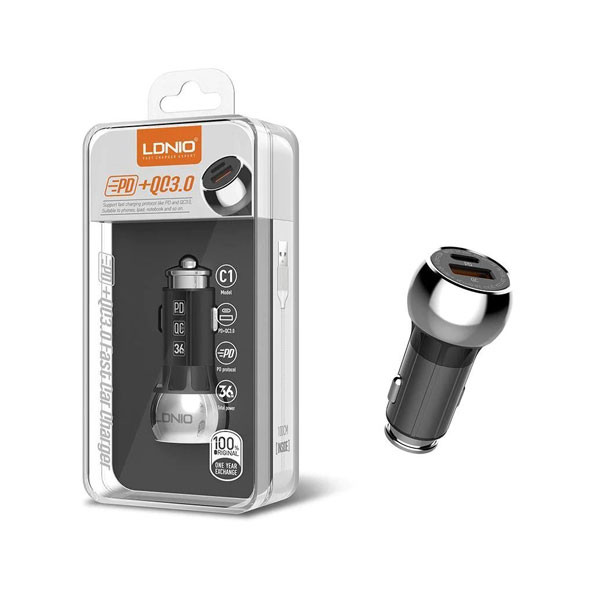 Ldnio 36W, Car Charger, 2 USB Ports, Black, Model No. C1