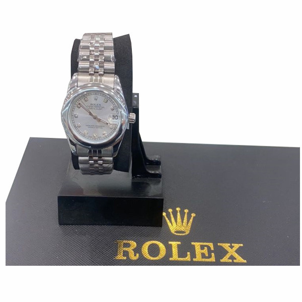 Rolex Metal Watch for Women with White Dial & Stainless Steel Bracelet (Replica)