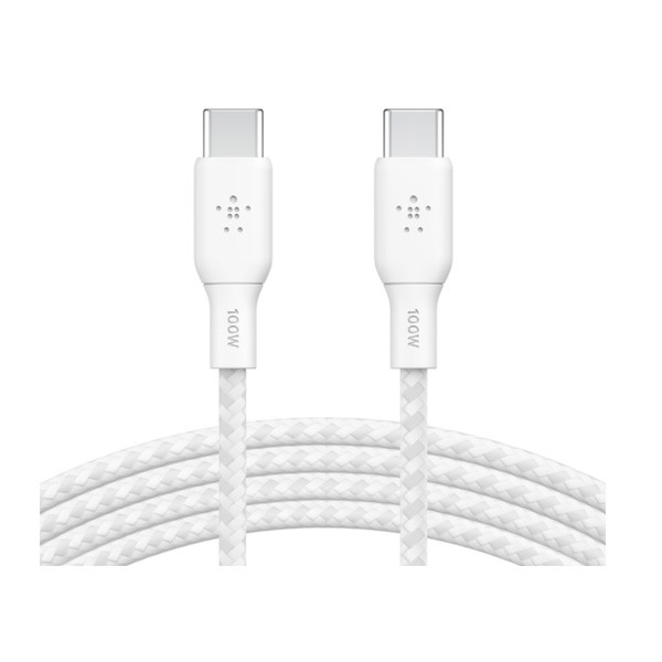 Belkin Braided USB 2.0 USB C Cable 100W, 3m, White Color, Model No. CAB014bt3MWH